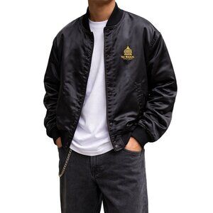 Vintage Black Satin Bomber Jacket Taj Mahal Casino